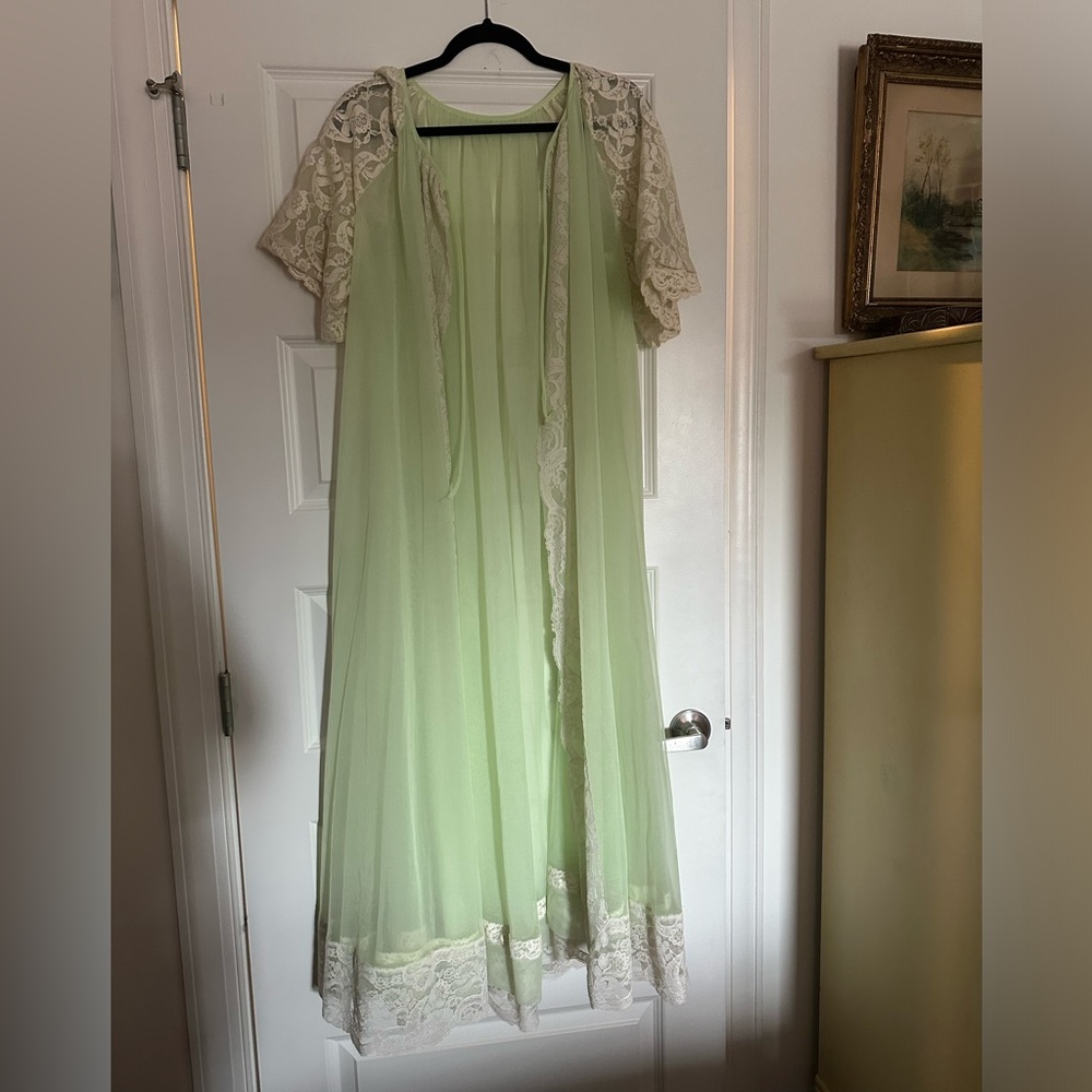Mint green vintage lace nightie robe